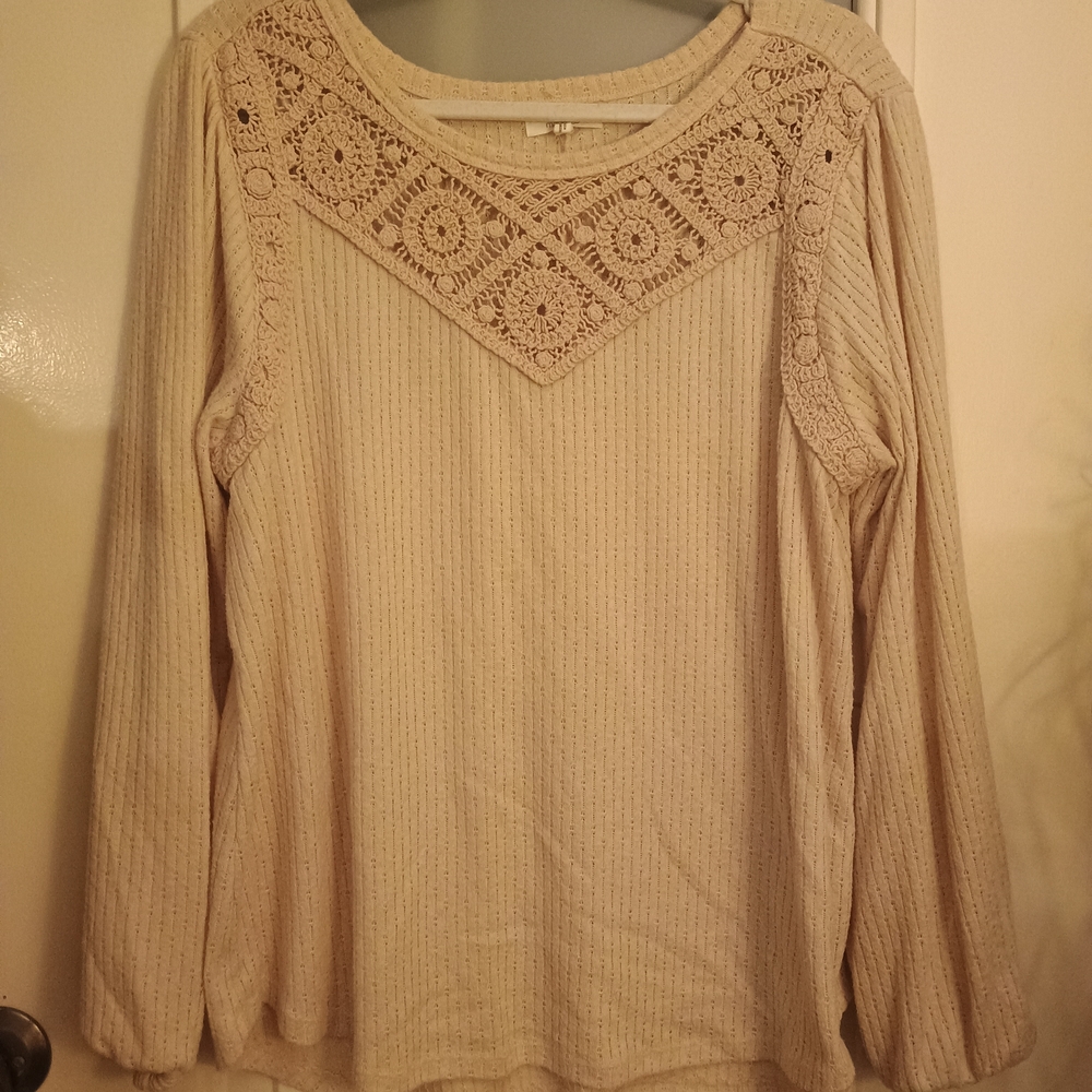 Maurices Cream Crochet Accent Blouse